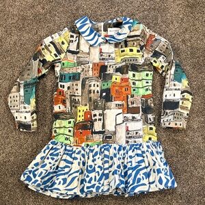 Wolf&Rita Colorful Cityscape Dress with Blue Accents